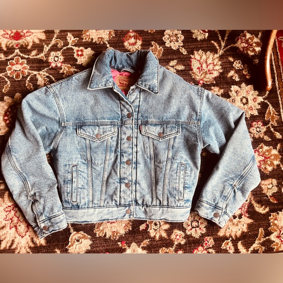 NWT Levi’s stone wash trucker denim bomber jacket w/red quilted lining • size XS - Picture 6 of 16